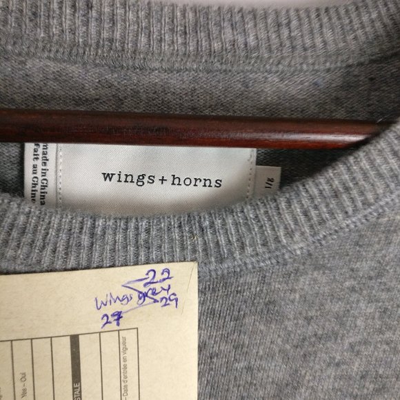 wings + horns Cashmere Wool Ribbed Sweater 80%Wool 20%Cashmere Lux Heather grayL - Picture 7 of 8
